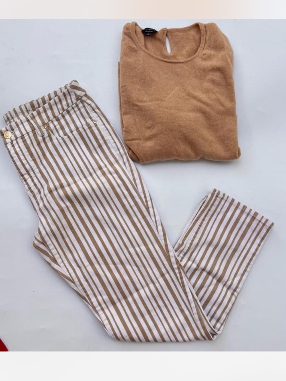 Chico straight leg casual pants tan and white stripes